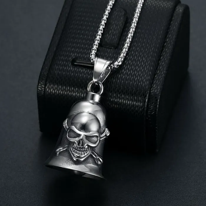 Wholesale Biker Skull Bell Keychain – Vintage Punk Titanium Steel Exorcism Pendant for Men | Motorcycle Accessory Supplier