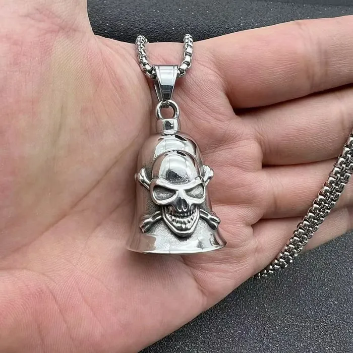 Wholesale Biker Skull Bell Keychain – Vintage Punk Titanium Steel Exorcism Pendant for Men | Motorcycle Accessory Supplier