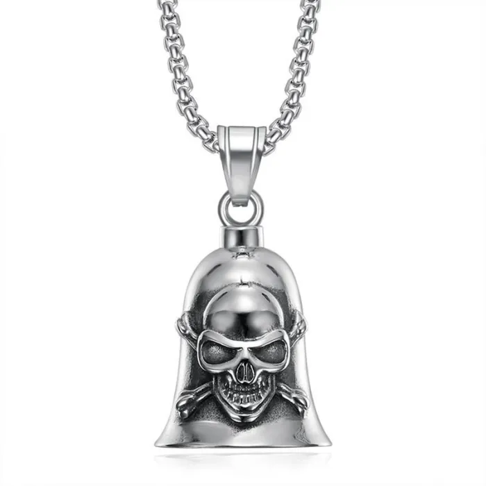 Wholesale Biker Skull Bell Keychain – Vintage Punk Titanium Steel Exorcism Pendant for Men | Motorcycle Accessory Supplier
