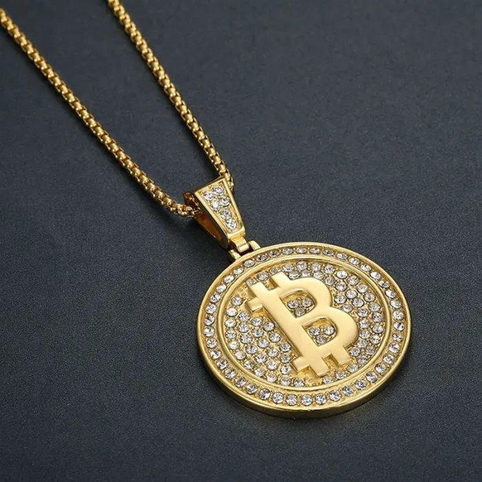 Wholesale HIPHOP Bitcoin B Pendant Necklace – West Coast Gold-Plated Cast Titanium Chain | Crypto Jewelry Supplier