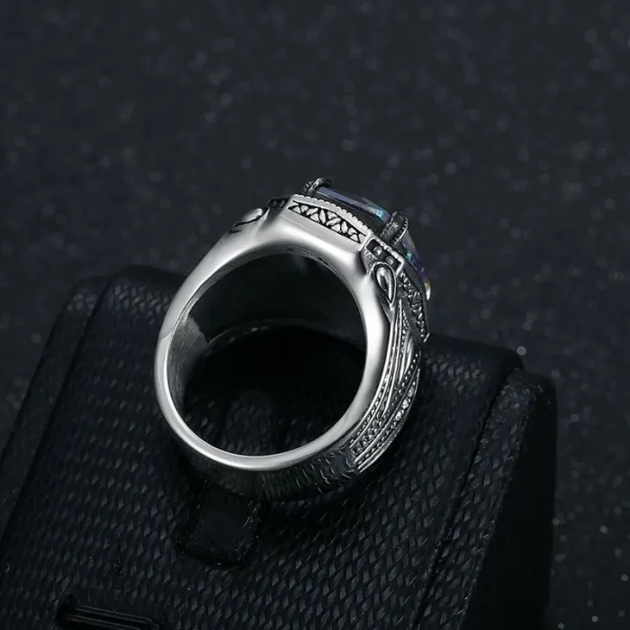 Wholesale Punk Rainbow Stone Ring for Men – Polished Titanium Steel with Colorful CZ Crystals | Vintage HIPHOP Jewelry Supplier