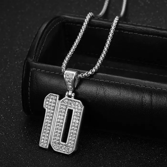 Wholesale HIPHOP Number 10 Pendant Necklace – Gold-Plated Stainless Steel with Rhinestones | Bling Streetwear Jewelry Supplier