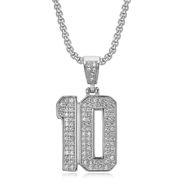 Wholesale HIPHOP Number 10 Pendant Necklace – Gold-Plated Stainless Steel with Rhinestones | Bling Streetwear Jewelry Supplier