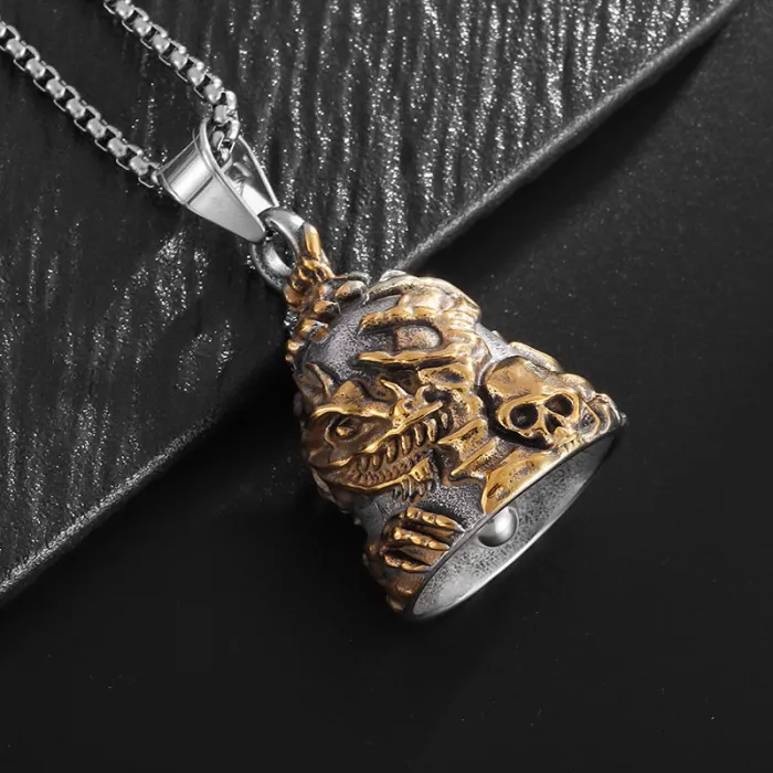 Wholesale Skull Dragon Biker Bell – Bulk Polished Gold Titanium Steel Lucky Bell at Factory Price