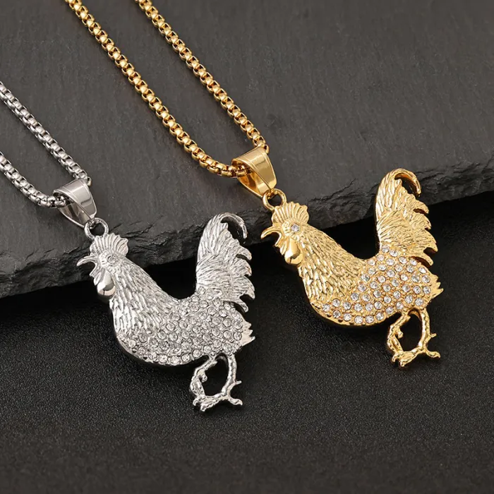 Wholesale Hip Hop Rooster Pendant – Bulk Gold-Plated Titanium Steel Animal Necklace Supplier