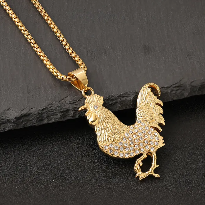 Wholesale Hip Hop Rooster Pendant – Bulk Gold-Plated Titanium Steel Animal Necklace Supplier