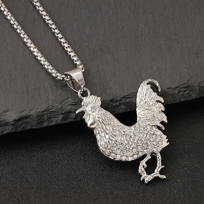 Wholesale Hip Hop Rooster Pendant – Bulk Gold-Plated Titanium Steel Animal Necklace Supplier