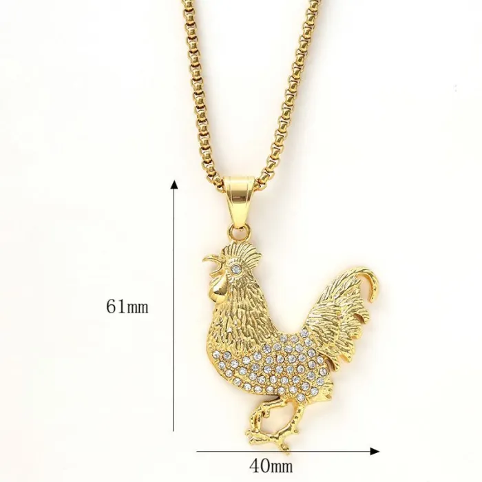Wholesale Hip Hop Rooster Pendant – Bulk Gold-Plated Titanium Steel Animal Necklace Supplier
