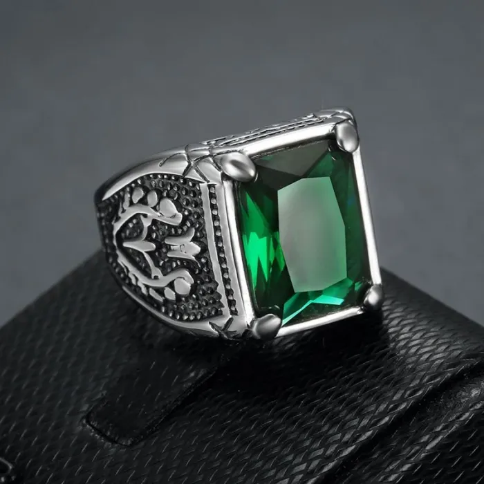 Wholesale Punk Tulip Ring for Men – Bulk Stainless Steel Vintage Rings with Multicolor Glass Stones