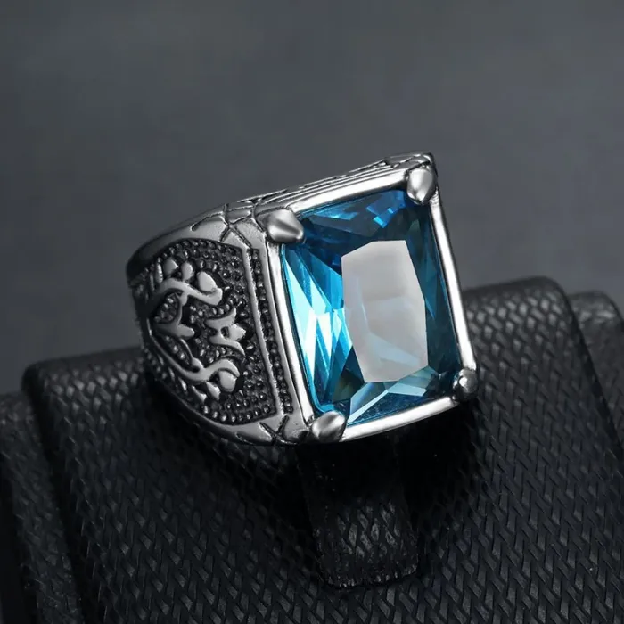 Wholesale Punk Tulip Ring for Men – Bulk Stainless Steel Vintage Rings with Multicolor Glass Stones