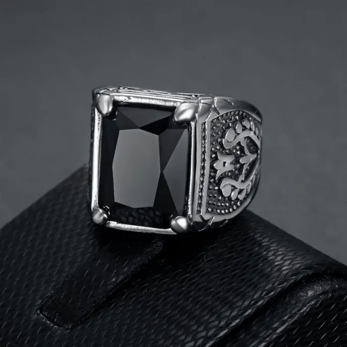 Wholesale Punk Tulip Ring for Men – Bulk Stainless Steel Vintage Rings with Multicolor Glass Stones