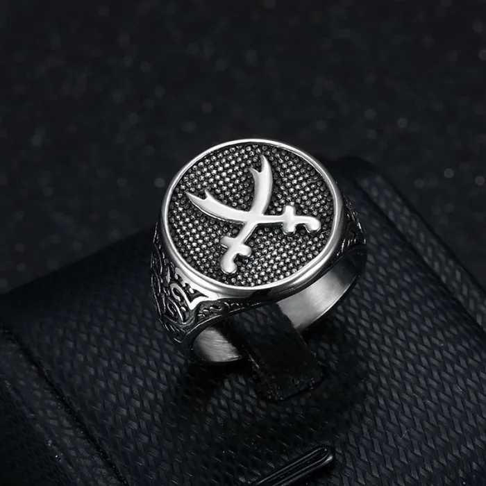 Wholesale Punk Arabic Dagger Ring – Bulk Polished Titanium Steel Men's Ring at Factory Price