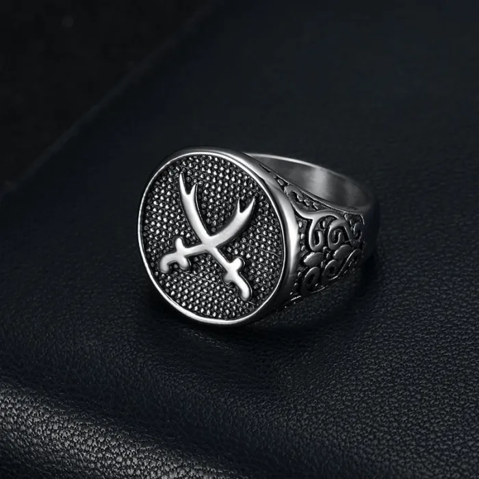 Wholesale Punk Arabic Dagger Ring – Bulk Polished Titanium Steel Men's Ring at Factory Price