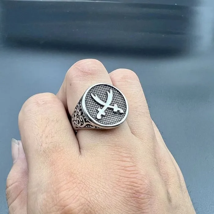 Wholesale Punk Arabic Dagger Ring – Bulk Polished Titanium Steel Men's Ring at Factory Price