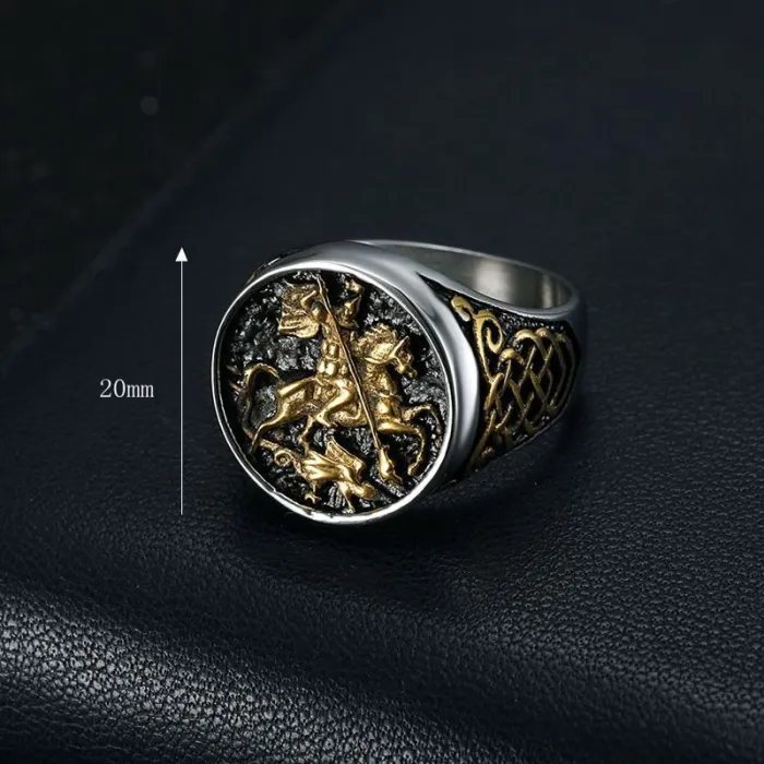 Wholesale Saint George Dragon Slayer Ring – Bulk Gold-Plated Titanium/Stainless Steel Men's Ring