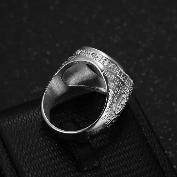 Wholesale Hip Hop Bitcoin Ring – Bulk Polished Titanium Steel Men's Ring with Rhinestones at Factory