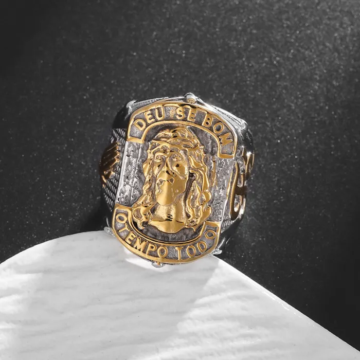 Wholesale Hip Hop Faith Ring – Bulk Gold-Plated Titanium Steel YS Portrait Prayer Ring for Men