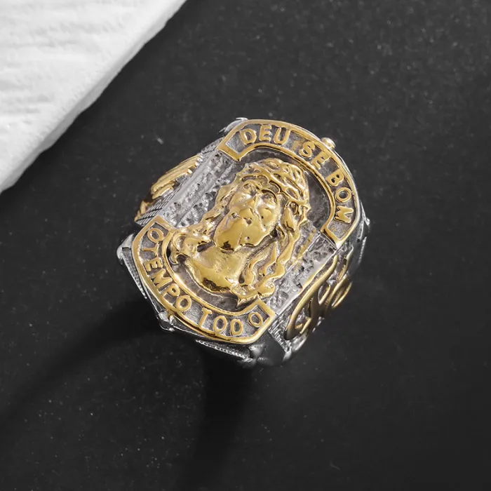 Wholesale Hip Hop Faith Ring – Bulk Gold-Plated Titanium Steel YS Portrait Prayer Ring for Men
