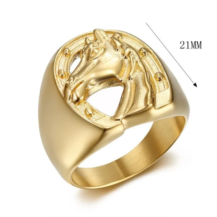 Wholesale Hip Hop Horse Head Ring – Bulk Gold-Plated Titanium Steel Men's Jewelry at Factory Price