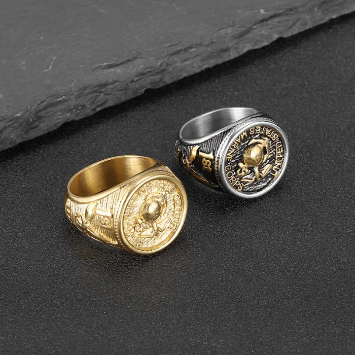 Wholesale Marine Corps Eagle Ring – Bulk Gold-Plated Polished Stainless Steel Men's Ring at Factory Price