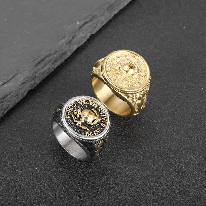 Wholesale Marine Corps Eagle Ring – Bulk Gold-Plated Polished Stainless Steel Men's Ring at Factory Price