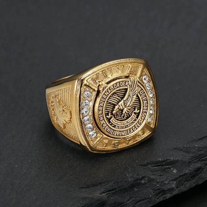 Wholesale Philippine Eagle Ring – Bulk Gold-Plated Stainless Steel Men's Ring with Rhinestones at Factory Price