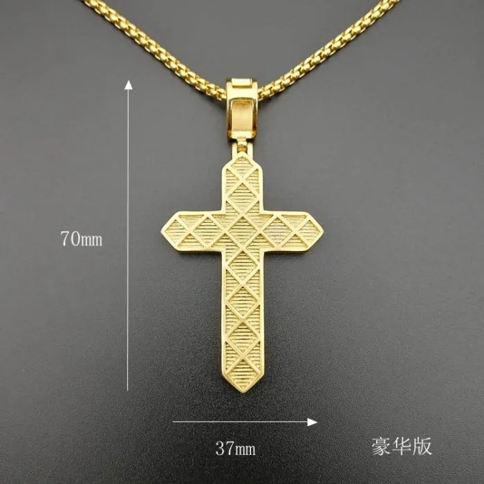 Wholesale Hip Hop Cross Pendant – Bulk Gold-Plated Titanium Steel Necklace with Rhinestones at Factory Price