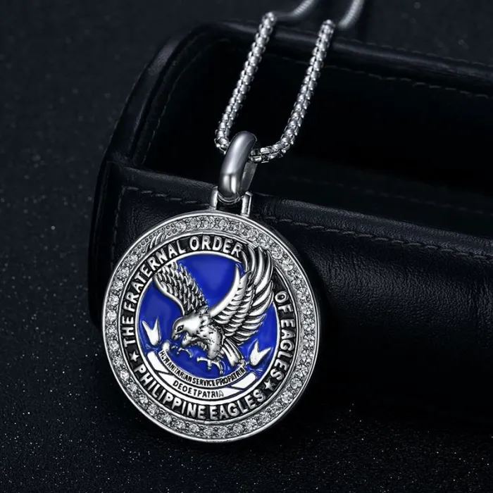 Wholesale Eagle Pendant Necklace – Bulk Vintage Stainless Steel Letter Charm with Black Finish and Blue Epoxy