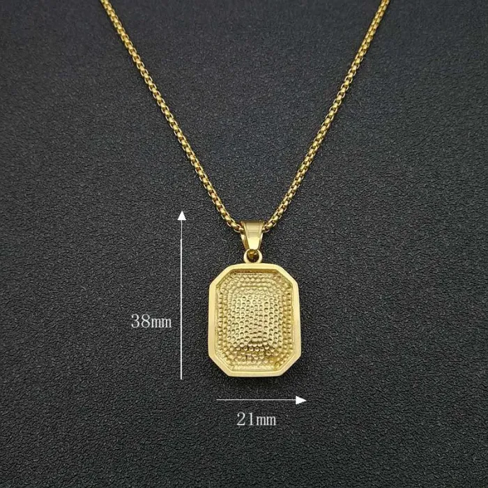 Wholesale Hip Hop Rectangle Pendant – Bulk Gold-Plated Titanium Steel Pendant with Gemstone and Rhinestones