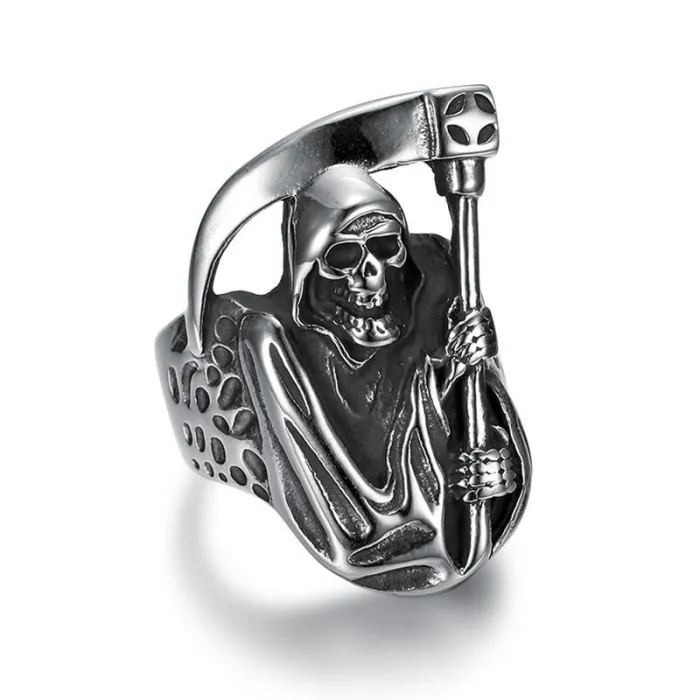 Wholesale Grim Reaper Skull Ring – Bulk Polished Titanium Steel Punk Vintage Men's Ring at Factory Price