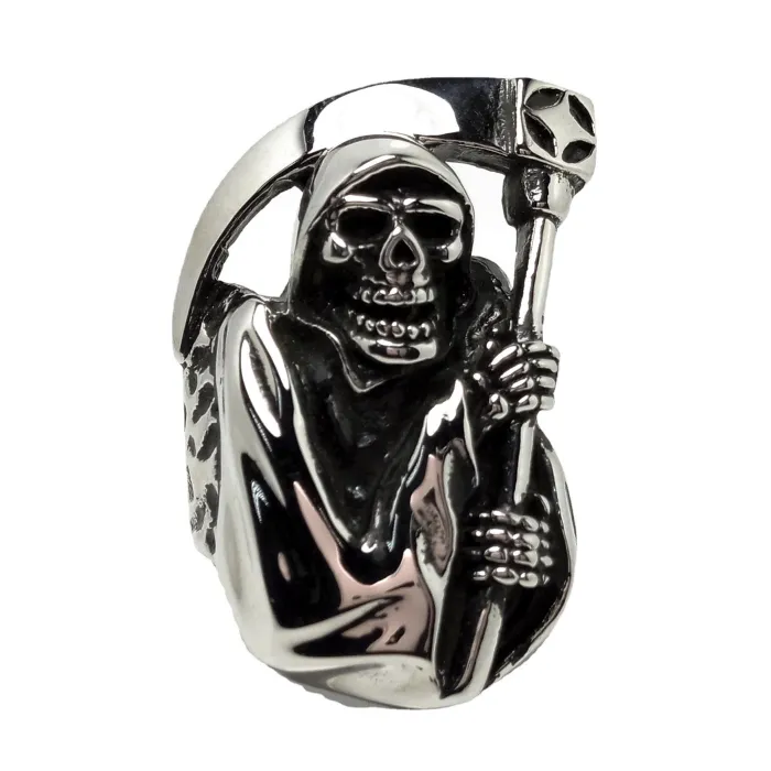 Wholesale Grim Reaper Skull Ring – Bulk Polished Titanium Steel Punk Vintage Men's Ring at Factory Price