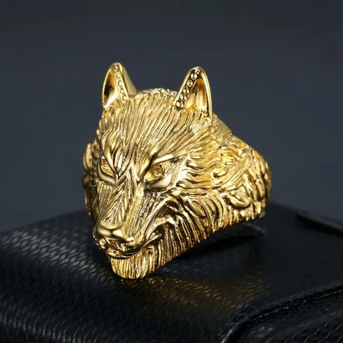 Wholesale Hip Hop Wolf Head Ring – Bulk Gold-Plated Titanium Steel Men's Jewelry at Factory Price