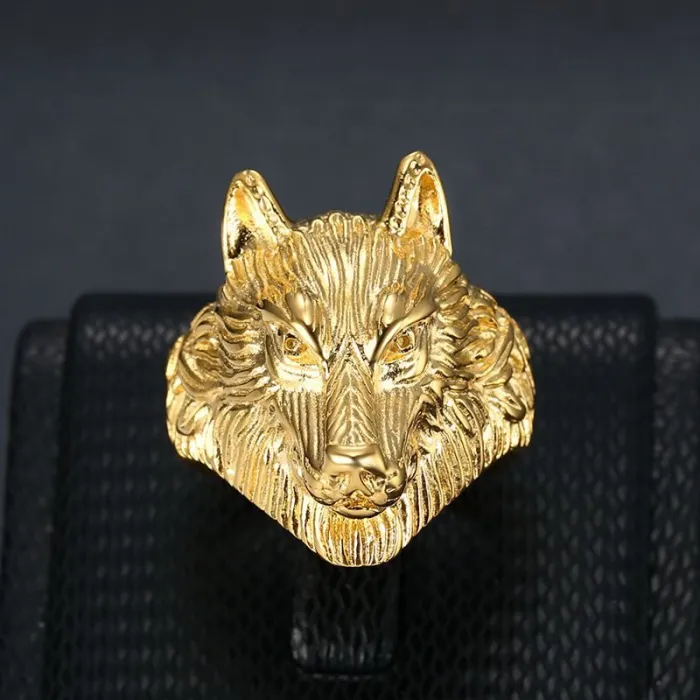 Wholesale Hip Hop Wolf Head Ring – Bulk Gold-Plated Titanium Steel Men's Jewelry at Factory Price