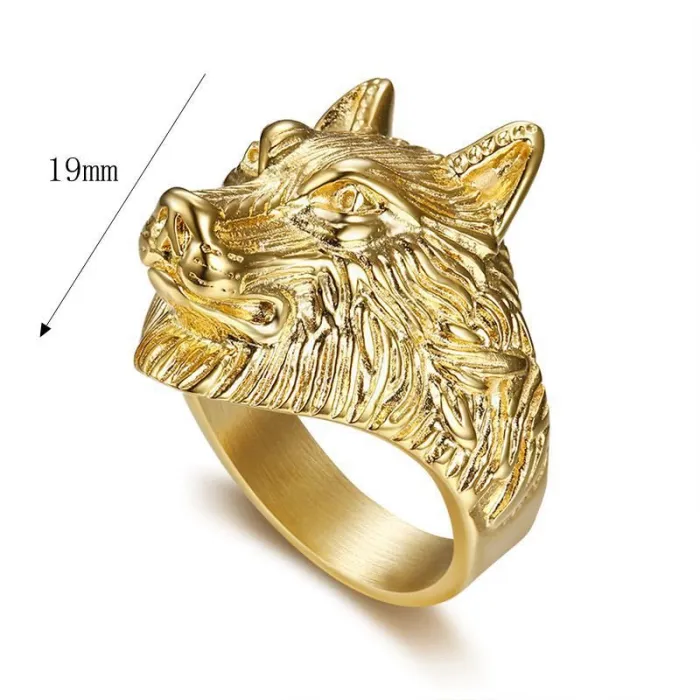 Wholesale Hip Hop Wolf Head Ring – Bulk Gold-Plated Titanium Steel Men's Jewelry at Factory Price