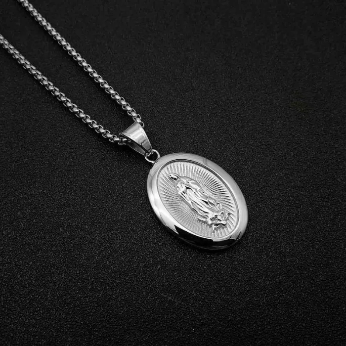 Wholesale Virgin Mary Pendant – Bulk Gold-Plated Titanium Steel Hip Hop Necklace with Rhinestones
