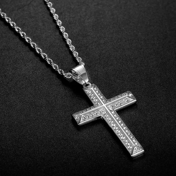 Wholesale Cross Pendant Necklace – Bulk Gold-Plated Titanium Steel Necklace with Rhinestones at Factory Price