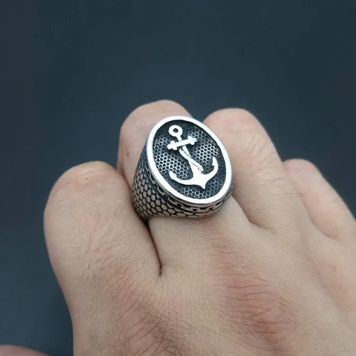 Wholesale Anchor Ring for Men – Bulk Polished Titanium Steel Punk Vintage Nautical Rings at Factory Price