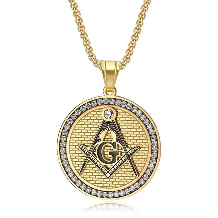 Wholesale Masonic AG Pendant – Bulk Gold-Plated Titanium Steel Necklace with CZ Stones at Factory Price