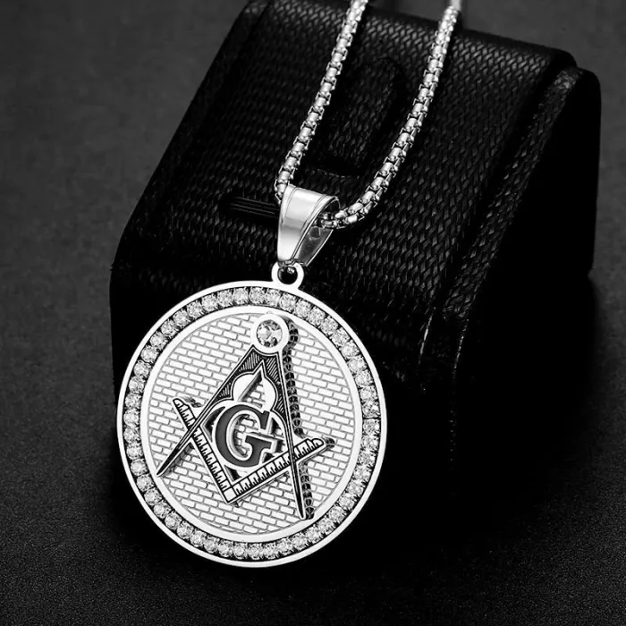 Wholesale Masonic AG Pendant – Bulk Gold-Plated Titanium Steel Necklace with CZ Stones at Factory Price