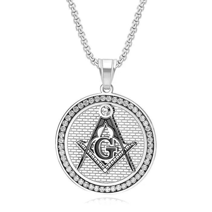 Wholesale Masonic AG Pendant – Bulk Gold-Plated Titanium Steel Necklace with CZ Stones at Factory Price