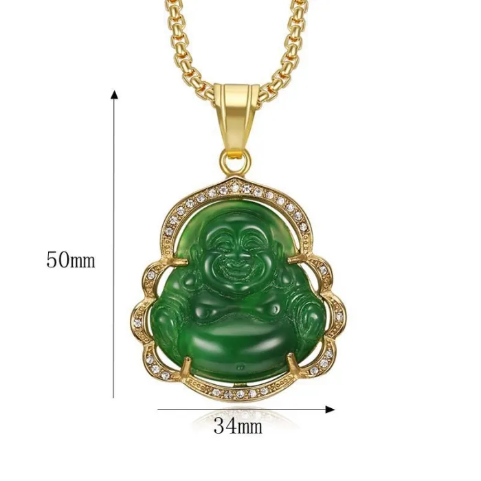 Wholesale Maitreya Buddha Pendant – Bulk Gold-Plated Titanium Steel Necklace with Chalcedony Resin Inlay