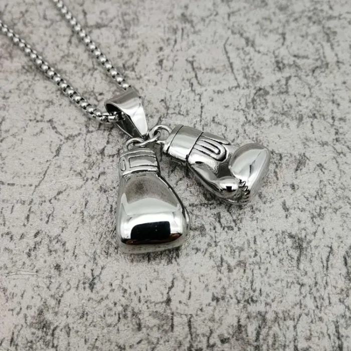 Wholesale Boxing Glove Pendant – Bulk Gold-Plated Titanium Steel Hip Hop Necklace with Double Glove Design