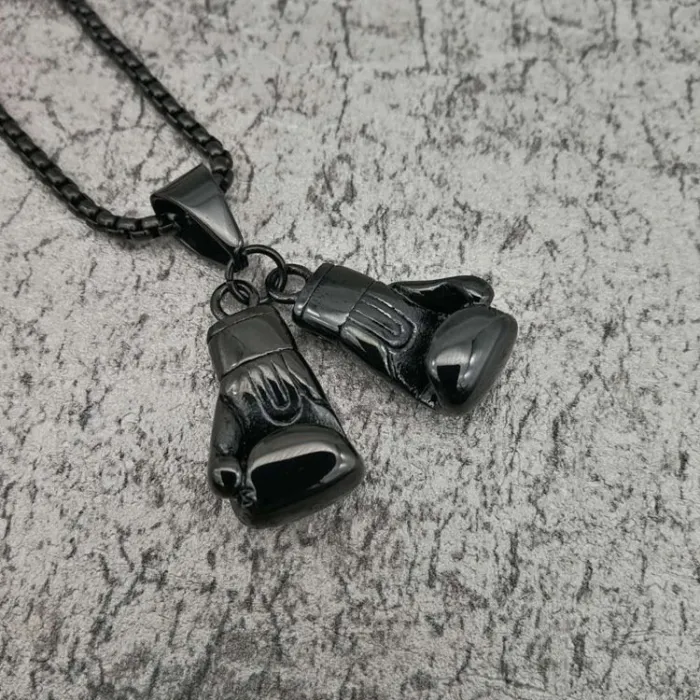Wholesale Boxing Glove Pendant – Bulk Gold-Plated Titanium Steel Hip Hop Necklace with Double Glove Design