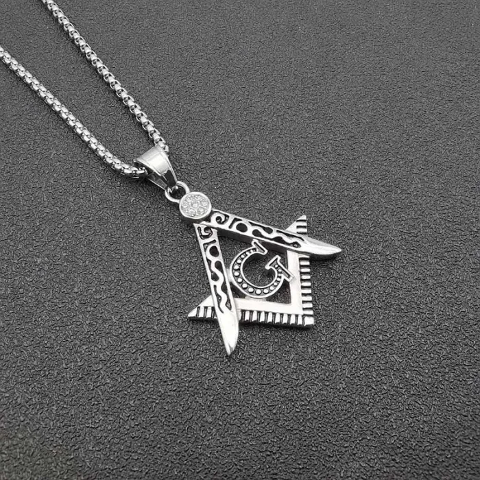 Wholesale Masonic AG Pendant – Bulk Gold-Plated Titanium Steel Hip Hop Necklace with Rhinestones