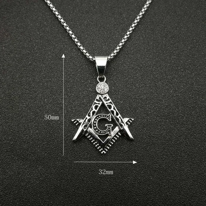 Wholesale Masonic AG Pendant – Bulk Gold-Plated Titanium Steel Hip Hop Necklace with Rhinestones