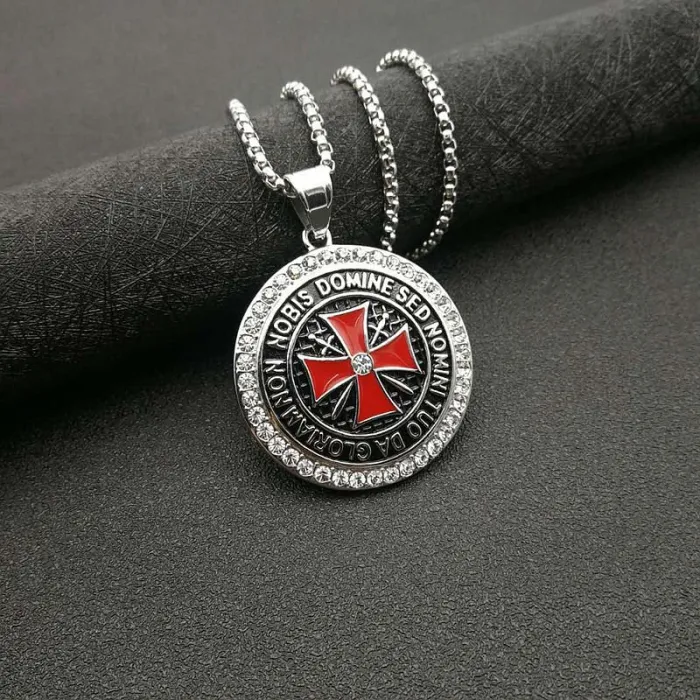 Wholesale Templar Knight Pendant – Bulk Gold-Plated Titanium/Stainless Steel Hip Hop Necklace with Rhinestones