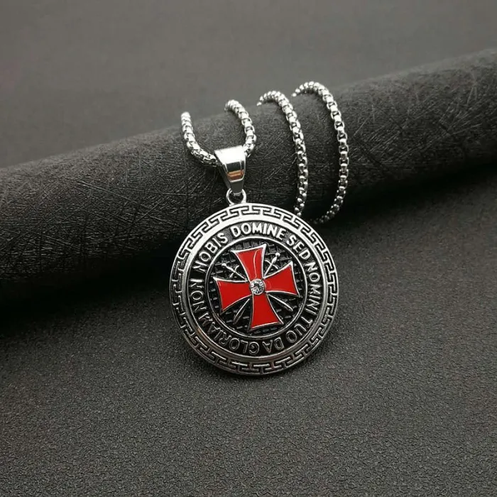 Wholesale Templar Knight Pendant – Bulk Gold-Plated Titanium/Stainless Steel Hip Hop Necklace with Rhinestones