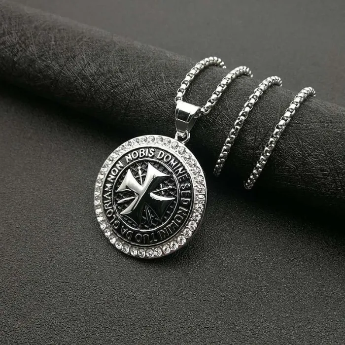 Wholesale Templar Pendant Necklace – Bulk Gold-Plated Titanium/Stainless Steel Hip Hop Jewelry with Rhinestones