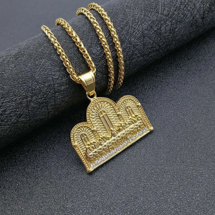 Wholesale Last Supper Pendant – Bulk Gold-Plated Titanium Steel Hip Hop Necklace with Rhinestones