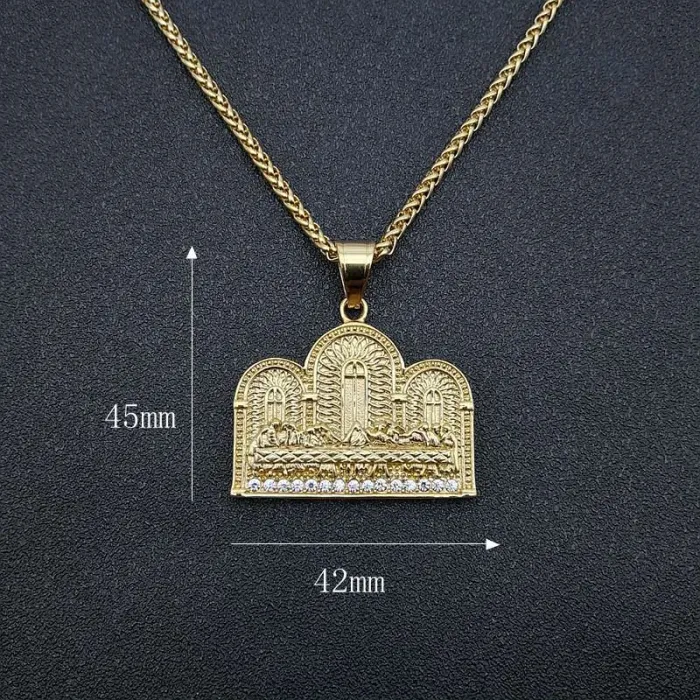 Wholesale Last Supper Pendant – Bulk Gold-Plated Titanium Steel Hip Hop Necklace with Rhinestones